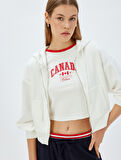 Cepli Uzun Kollu Crop Kapüşonlu Fermuarlı Sweatshirt