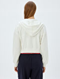 Cepli Uzun Kollu Crop Kapüşonlu Fermuarlı Sweatshirt