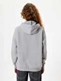 Oversize Kapüşonlu Sweatshirt Ayı Baskılı Sloganlı Şardonlu