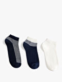 Patik Çorap Seti 3'lü Çizgi Detaylı Pamuk Karışımlı