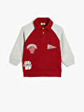 Sweatshirt Polo Yaka İşleme Detaylı Düğmeli Uzun Kollu