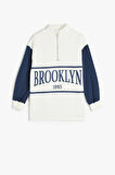 Koton Kız Çocuk Sweatshirt Dik Yaka Yarım Fermuarlı Şehir Baskılı Uzun Kollu