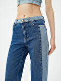 Çift Renk Düz Paça Kot Pantolon Yüksek Bel Cepli - Nora Longer Straight Jeans 
