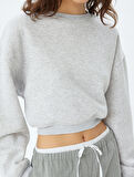Basic Crop Sweatshirt Bisiklet Yaka Üç İplik Şardonlu