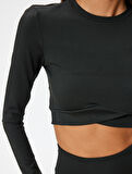 Crop Uzun Kollu Bisiklet Yaka Slim Fit Tişört İnterlok