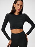 Crop Uzun Kollu Bisiklet Yaka Slim Fit Tişört İnterlok