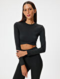 Crop Uzun Kollu Bisiklet Yaka Slim Fit Tişört İnterlok
