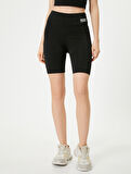 Spor Biker Tayt Yüksek Bel Baskılı Slim Fit İnterlok