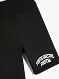 Spor Biker Tayt Yüksek Bel Baskılı Slim Fit İnterlok