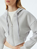 Crop Sweatshirt Fermuarlı Korse Görünümlü Kapüşonlu