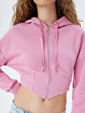 Crop Sweatshirt Fermuarlı Korse Görünümlü Kapüşonlu