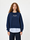 Oversize Sweatshirt Bisiklet Yaka Sloganlı Kumaş Detaylı