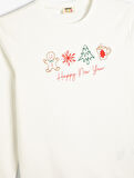 Yılbaşı Temalı Sweatshirt Uzun Kollu Baskılı Pamuklu