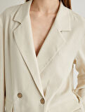 Keten Karışımlı Ceket Oversize Cep Detaylı Kruvaze Düğmeli