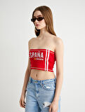 Straplez Crop Top Baskılı Slim Fit