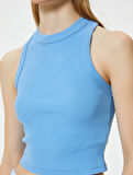 Crop Basic Halter Yaka Atlet Ribanalı Pamuklu Slim Fit
