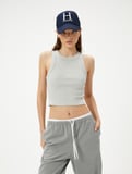 Crop Basic Halter Yaka Atlet Ribanalı Pamuklu Slim Fit
