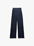 Normal Bel Rahat Kalıp Yıldız Desenli Fitilli Kadife Pijama Altı