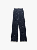 Normal Bel Rahat Kalıp Yıldız Desenli Fitilli Kadife Pijama Altı