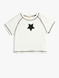 Tişört Yıldız Baskılı Kısa Kollu Bisiklet Yaka 