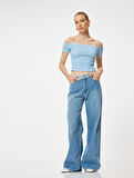 Omzu Açık Tişört Gipeli Kısa Kollu Slim Fit