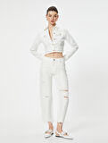 Yırtık Kot Pantolon Düz Paça Cepli - Eve Straight Jeans