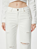 Yırtık Kot Pantolon Düz Paça Cepli - Eve Straight Jeans