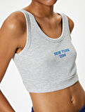 Sporcu Sütyeni Slogan İşlemeli U Yaka Slim Fit