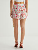Meyve Desenli Bağlama Detaylı Mini Şort Etek