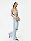 Geniş Paça Yırtık Kot Pantolon Standart Bel Düğmeli - Bianca Wide Leg Jean