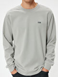 Bisiklet Yaka Sweatshirt Minimal Baskılı Basic İnterlok Kumaş Pamuk Karışımlı