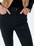 Yüksek Bel Kot Pantolon Dar Paça Düğmeli Cepli - Skinny Fit Jean