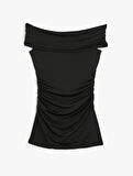 Mini Slip Elbise Kayık Yaka Drapeli Slim Fit Kolsuz