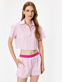 Polo Yaka Crop Pijama Üstü Kısa Kollu Düğmeli Pamuklu