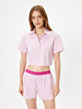 Polo Yaka Crop Pijama Üstü Kısa Kollu Düğmeli Pamuklu