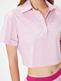 Polo Yaka Crop Pijama Üstü Kısa Kollu Düğmeli Pamuklu