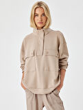 Örme Sweatshirt Pijama Üstü Dik Yaka Kapaklı Cep Detaylı