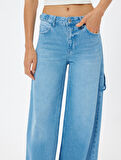 Düşük Bel Kot Pantolon Cep Detaylı Rahat Kalıp - Loose Straight Fit Jeans