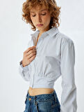 Crop Gömlek Uzun Kollu Klasik Yaka Düğmeli Gipeli Slim Fit