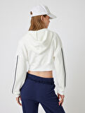 Crop Sweatshirt Kapüşonlu Fermuarlı Korse Detaylı Kolej Baskılı Cepli