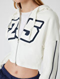 Crop Sweatshirt Kapüşonlu Fermuarlı Korse Detaylı Kolej Baskılı Cepli