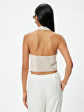 Halter Yaka Yelek Crop Düğmeli 