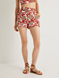 Koton X Melis Ağazat - Çiçekli Mini Şort Yüksek Bel Cepli 