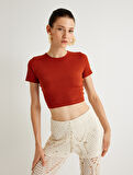 Koton X Melis Ağazat - Crop Tişört Arkası Pencere Detaylı Bağlamalı Kısa Kollu Yuvarlak Yaka