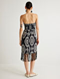 Koton X Melis Ağazat - Straplez Elbise Püskül Detaylı Midi Boy Etnik Desenli Slim Fit