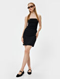 Mini Elbise Straplez Yaka Kolsuz Slim Fit Drapeli