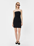 Mini Elbise Straplez Yaka Kolsuz Slim Fit Drapeli