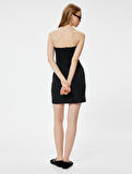Mini Elbise Straplez Yaka Kolsuz Slim Fit Drapeli