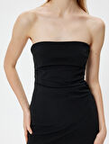 Mini Elbise Straplez Yaka Kolsuz Slim Fit Drapeli