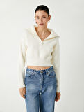 Yarım Fermuarlı Triko Kazak Dik Yaka Fitilli Yumuşak Dokulu Uzun Kollu